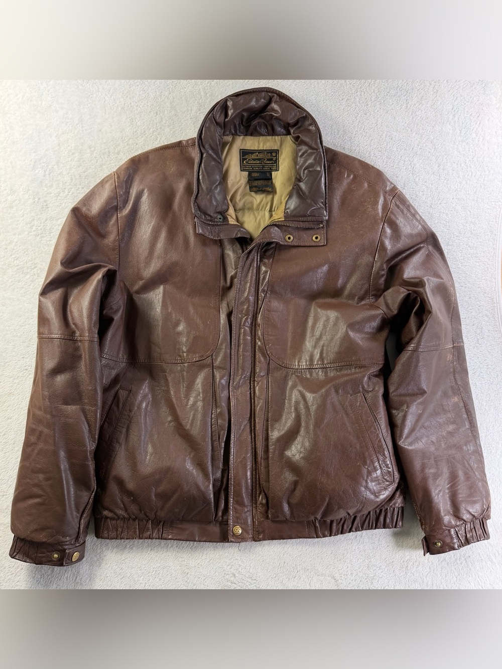 Vintage Eddie Bauer Leather Goose Down Bomber Jacket Men L Brown